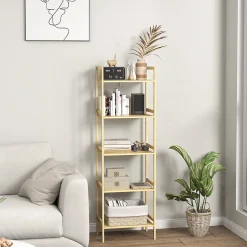 ProximaX Étagère autoportante salle de bain 5 niveaux en bambou, étagères réglables, meuble rangement salon ou cuisine 43,5x31,5x142 cm