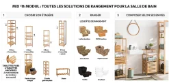 5Five Étagère colonne 4 niveaux Bambou Mix N' Modul -* Etagère Salle De Bains