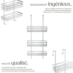 Tectake Étagère de douche en Acier inoxydable avec 3 étagères argent