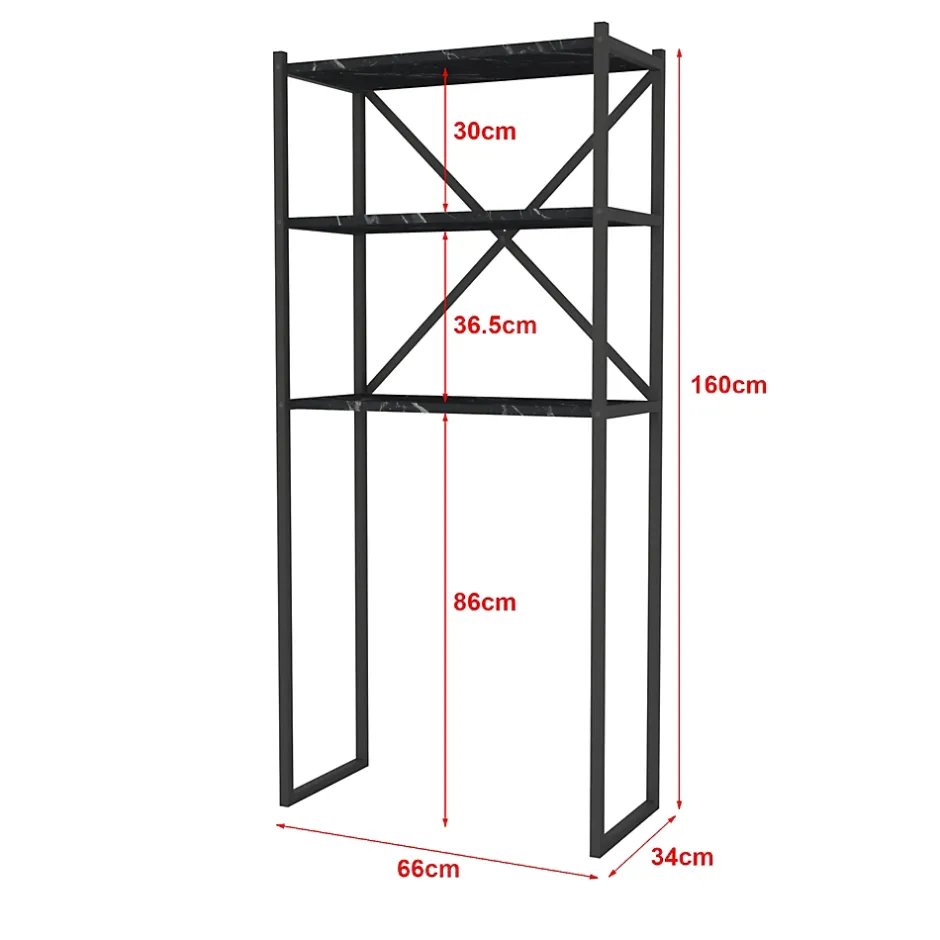 [En.Casa] Étagère de salle de bain Askersund 160 x 66 x 34 cm marbre noir en.casa