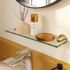 GoodHome Étagère de salle de bain en verre et acier inoxydable or H.40 cm Cavally