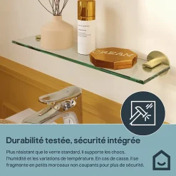 GoodHome Étagère de salle de bain en verre et acier inoxydable or H.40 cm Cavally