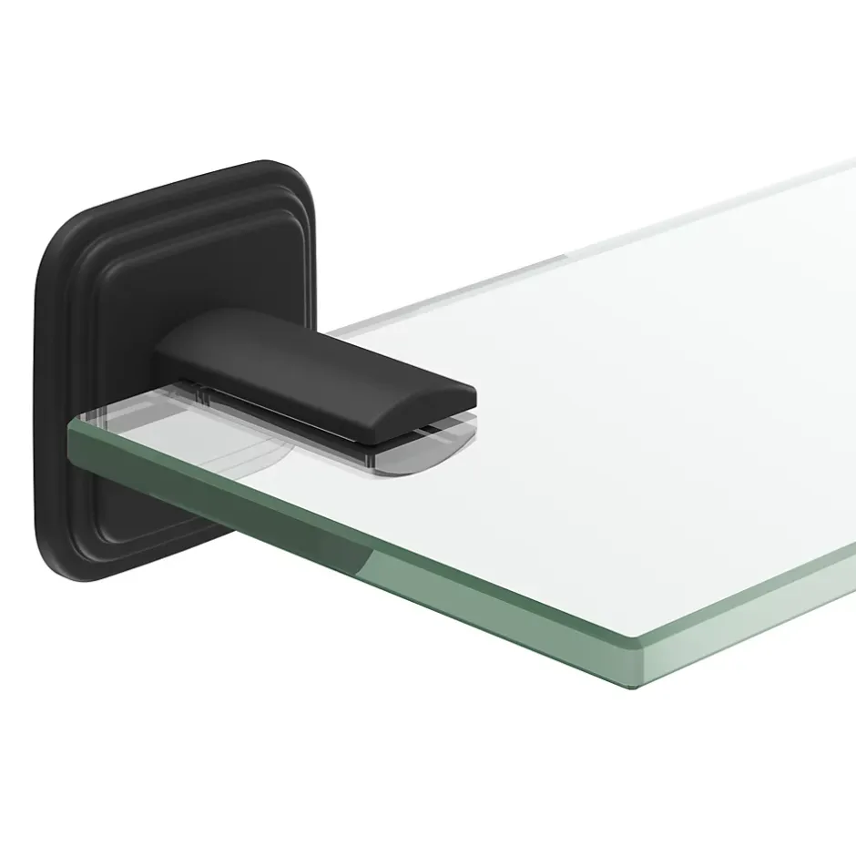 GoodHome Étagère de salle de bain en verre et acier inoxydable noir H.40 cm Teesta* Etagère Salle De Bains