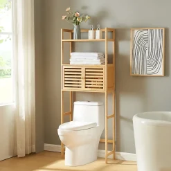 [En.Casa] Étagère de toilette Haugesund bambou 158 x 60 x 26 cm naturel en.casa