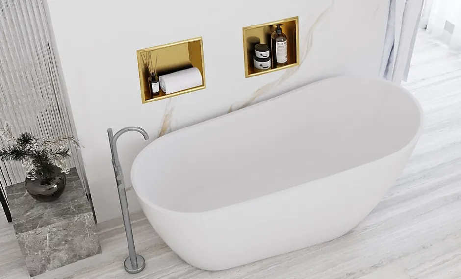 Rea ÉTAGÈRE D'ENCASTREMENT POUR SALLE DE BAINS 7 30X30X10 BRUSH GOLD