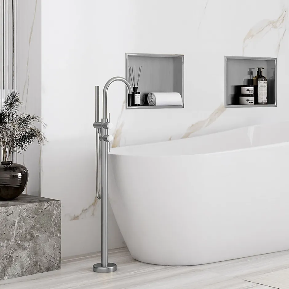 Rea ÉTAGÈRE D'ENCASTREMENT POUR SALLE DE BAINS 1 30X30X10 BRUSH STEEL* Etagère Salle De Bains