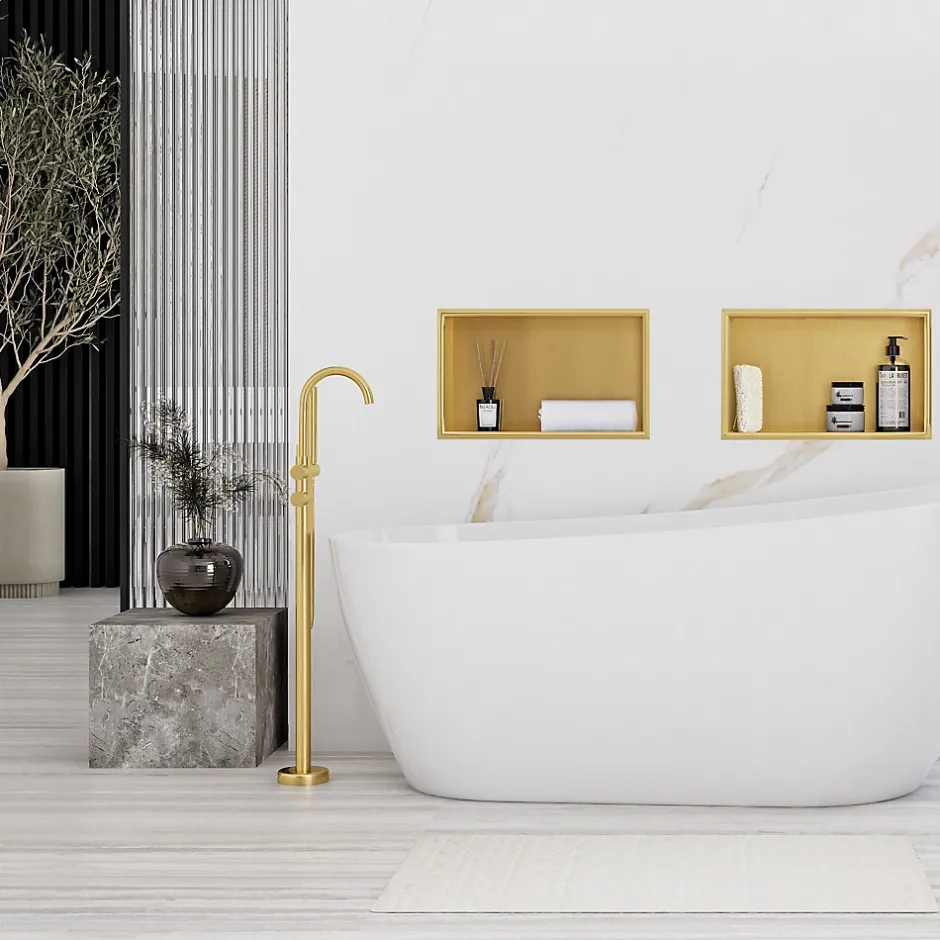 Rea ÉTAGÈRE D'ENCASTREMENT POUR SALLE DE BAINS 8 30X45X10 BRUSH GOLD