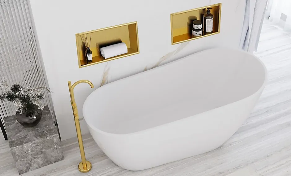 Rea ÉTAGÈRE D'ENCASTREMENT POUR SALLE DE BAINS 8 30X45X10 BRUSH GOLD