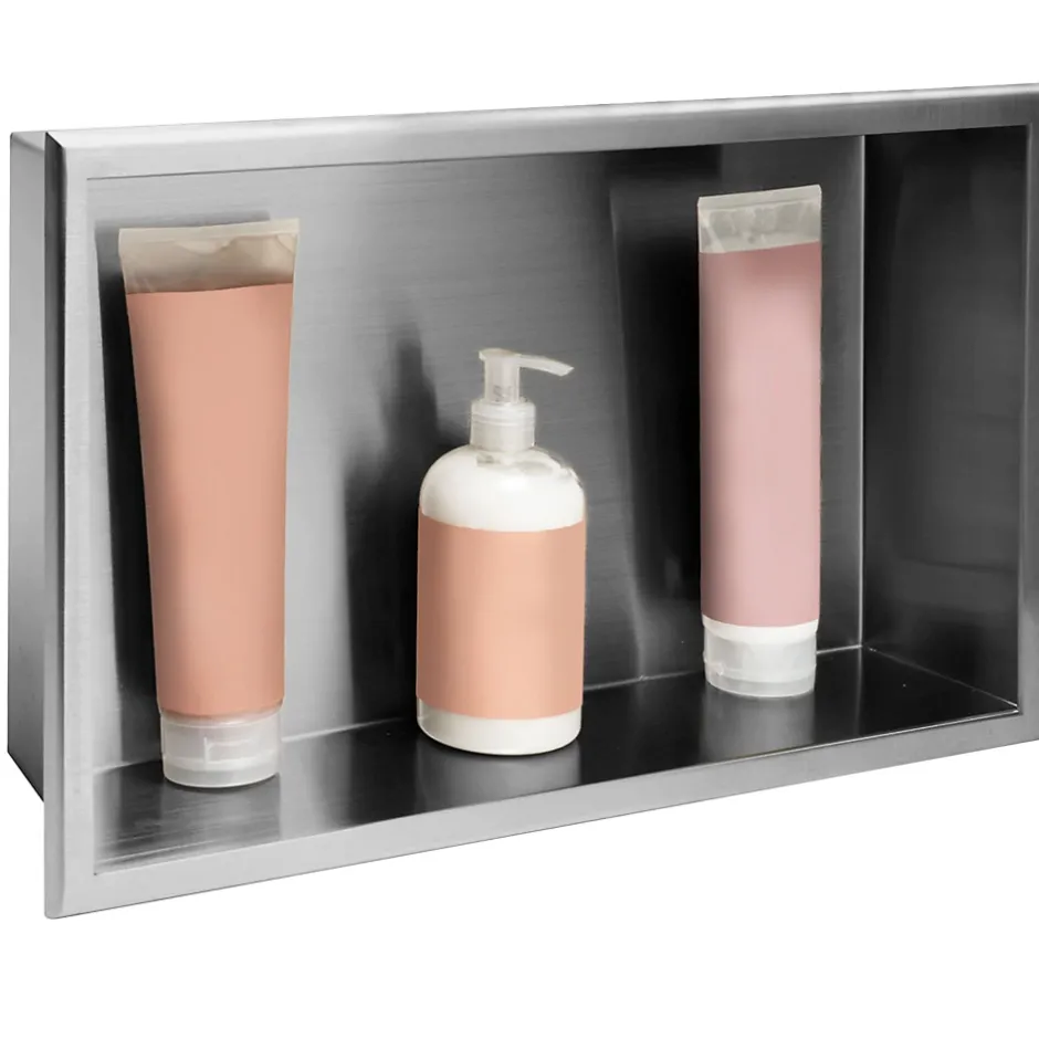 Rea ÉTAGÈRE D'ENCASTREMENT POUR SALLE DE BAINS 2 30X45X10 BRUSH STEEL