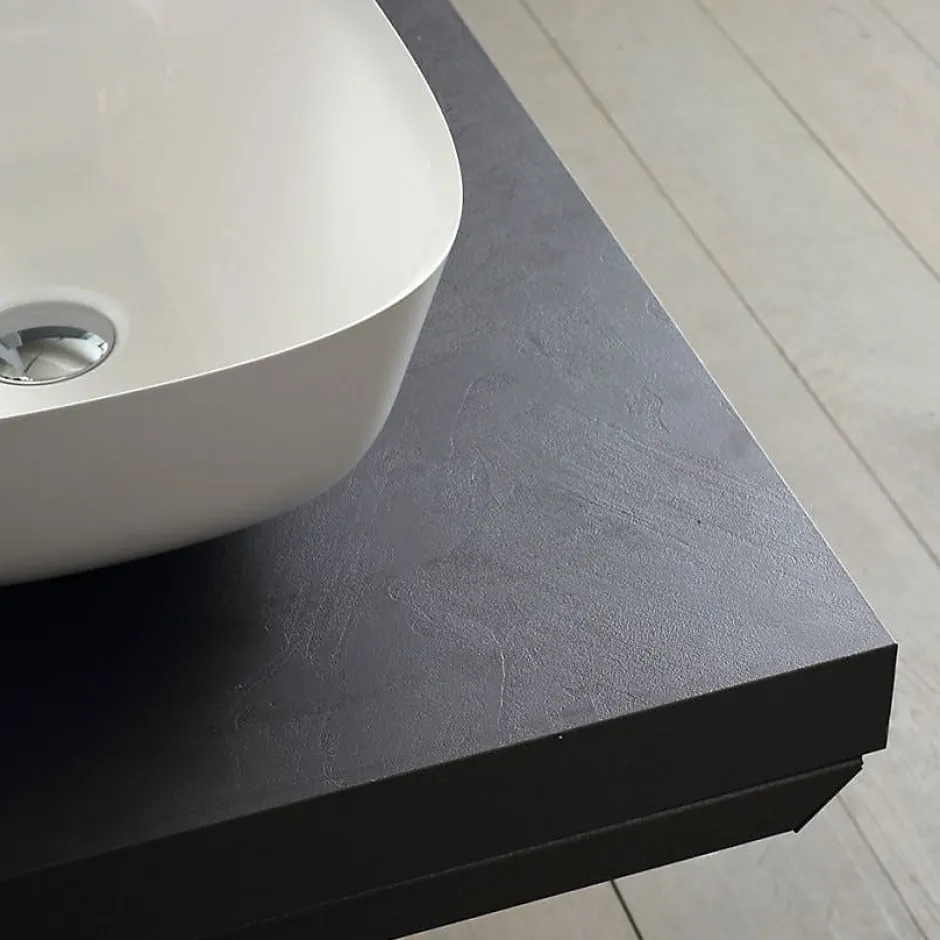 Kiamami Valentina Étagère En Bois Couleur Anthracite Pour Lavabo À Poser 120 Cm - Valentina