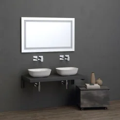 Kiamami Valentina Étagère En Bois Couleur Anthracite Pour Lavabo À Poser 120 Cm - Valentina