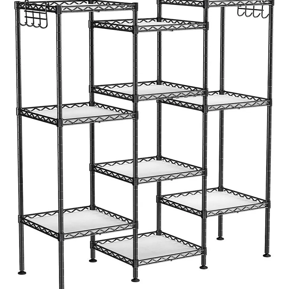 Calicosy Étagère en métal noir avec grille de rangement modulable - L30 x H121 cm