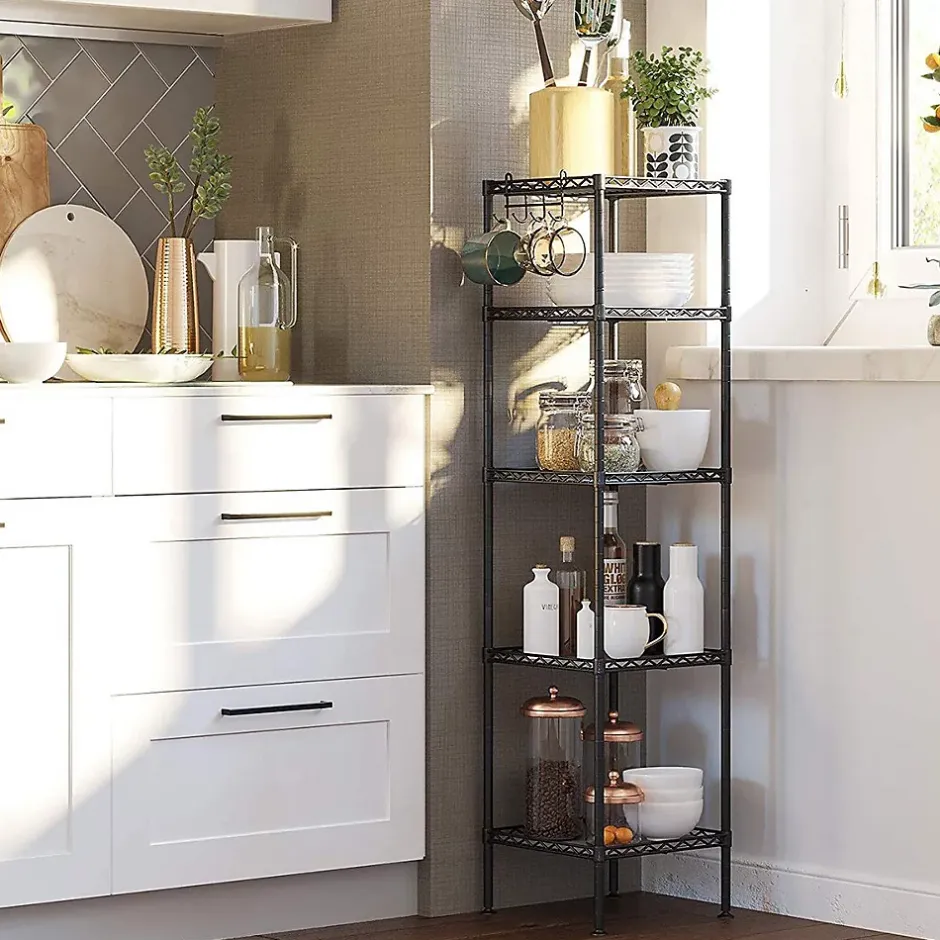 Calicosy Étagère en métal noir avec grille de rangement modulable - L30 x H121 cm