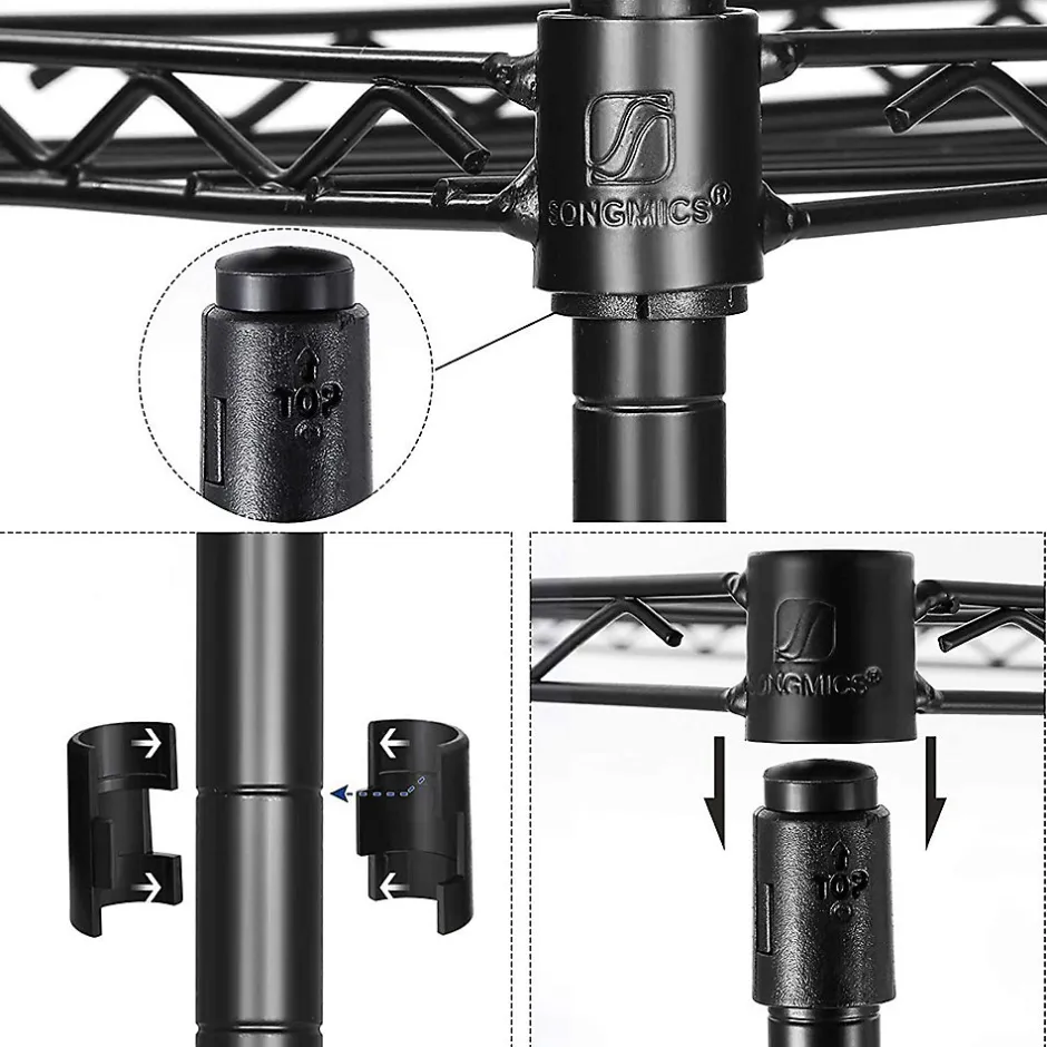 Calicosy Étagère en métal noir avec grille de rangement modulable - L30 x H121 cm