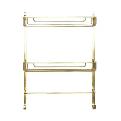 Signature Étagère Murale 2 Niveaux avec Porte-Serviettes en Laiton Dorée - L42 x H56cm* Etagère Salle De Bains