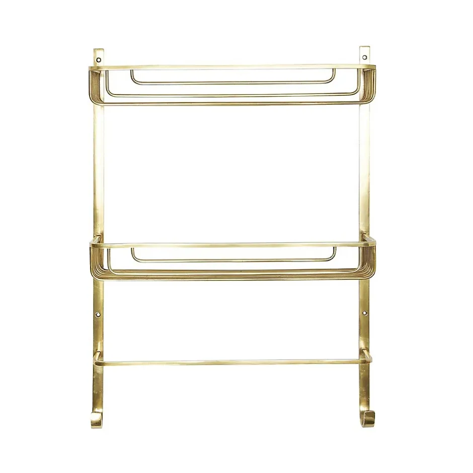 Signature Étagère Murale 2 Niveaux avec Porte-Serviettes en Laiton Dorée - L42 x H56cm* Etagère Salle De Bains