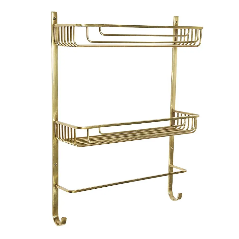 Signature Étagère Murale 2 Niveaux avec Porte-Serviettes en Laiton Dorée - L42 x H56cm* Etagère Salle De Bains