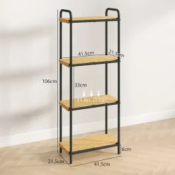 Homcom Étagère salle de bain bambou verni 4 niveaux autoportante cadre acier noir* Etagère Salle De Bains