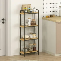 Homcom Étagère salle de bain bambou verni 4 niveaux autoportante cadre acier noir* Etagère Salle De Bains