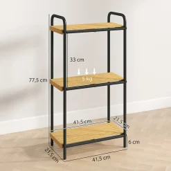 Homcom Étagère salle de bain bambou verni 3 niveaux autoportante cadre acier noir* Etagère Salle De Bains