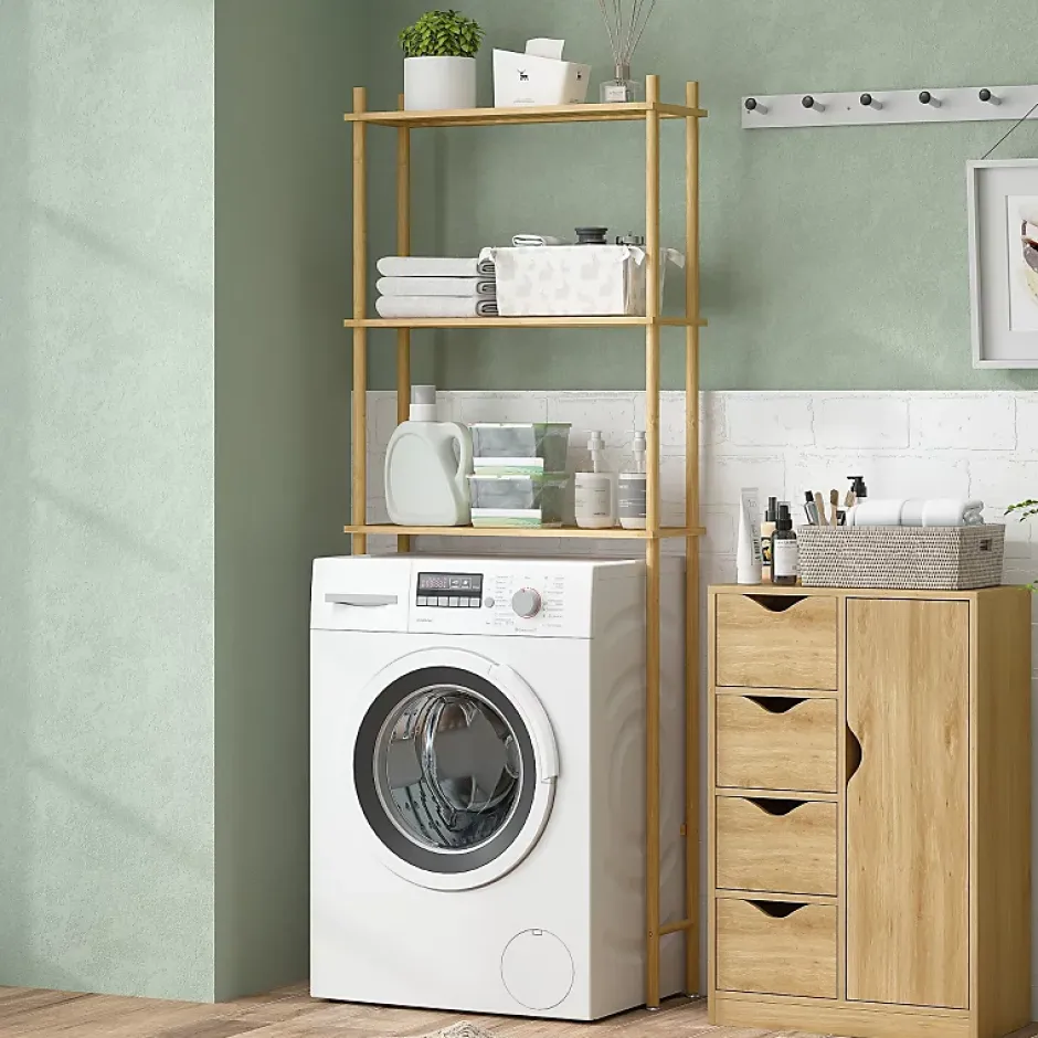 ProximaX Étagère WC 3 niveaux en bois naturel, meuble salle de bain gain de place avec système anti-basculement, style champêtre