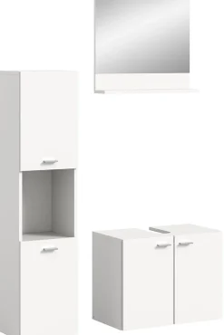 Chb Collection Tambo - Ensemble de 3 meubles de salle de bains (L/H/P : 102x186x33 cm) en mélaminé blanc, vasque non incluse