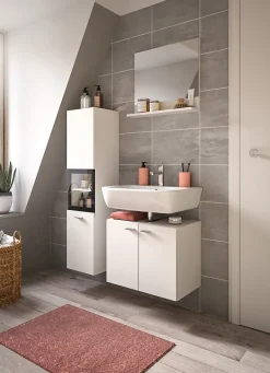 Chb Collection Tambo - Ensemble de 3 meubles de salle de bains (L/H/P : 102x186x33 cm) en mélaminé blanc, vasque non incluse* Meuble Sous Lavabo