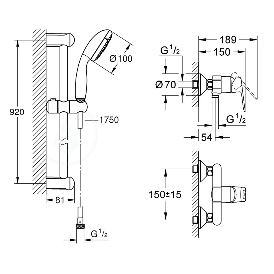 Grohe Tempesta 100 ensemble de douche complet 3 jets + mitigeur monocommande douche, clapet anti-retour, chrome (23354000-28789002)* Colonne De Douche Thermostatique