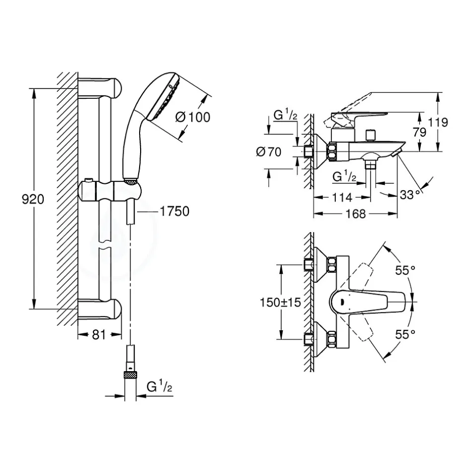 Grohe Tempesta 100 ensemble de douche 3 jets + mitigeur monocommande bain/douche, chrome (23914001-28789002)* Robinet De Baignoire