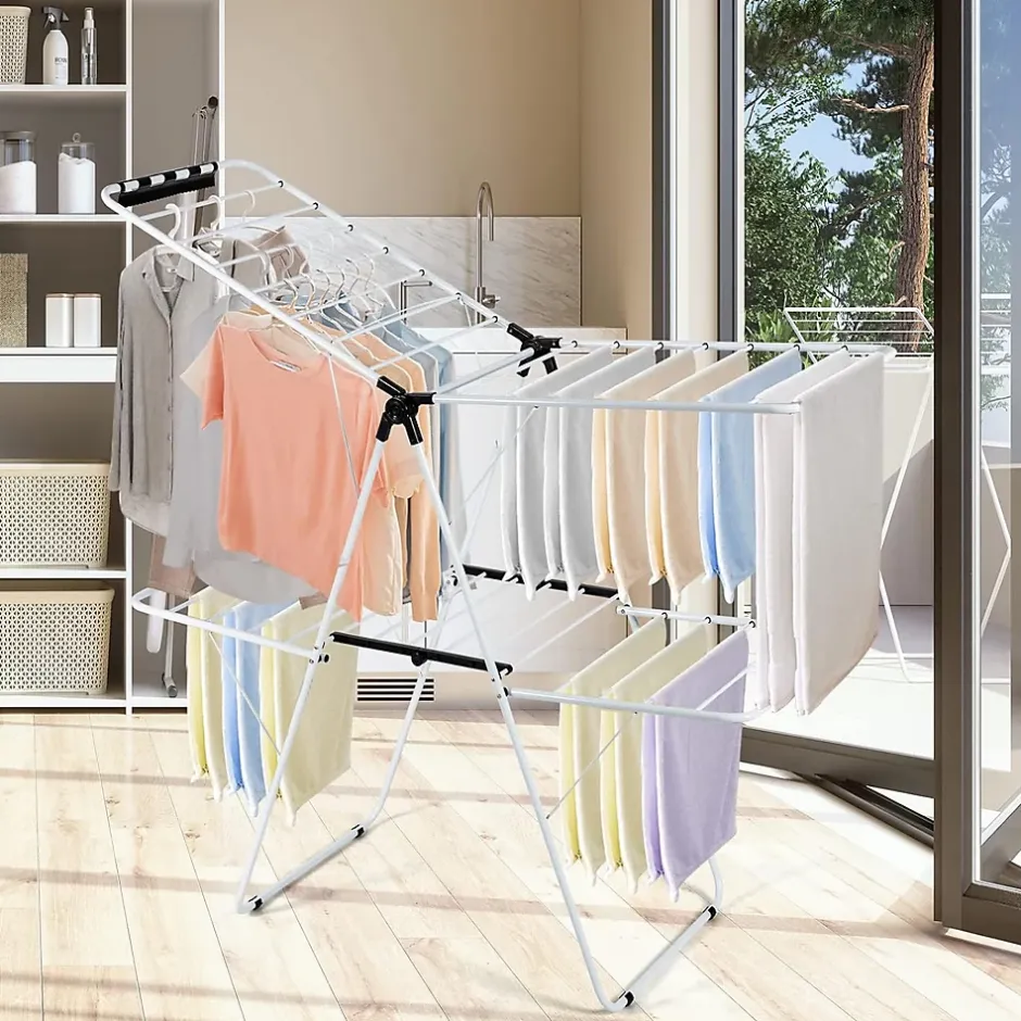 Giantex étendoir à Linge à 2 Niveaux,avec Barre de Support Réglable,26 Pinces,Cintre à Linge Pliable,Gain de Place et Collapsible* Etendoir À Linge