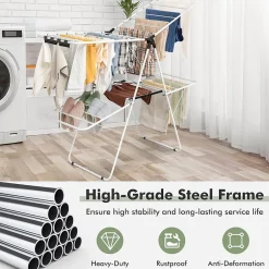 Giantex étendoir à Linge à 2 Niveaux,avec Barre de Support Réglable,26 Pinces,Cintre à Linge Pliable,Gain de Place et Collapsible* Etendoir À Linge