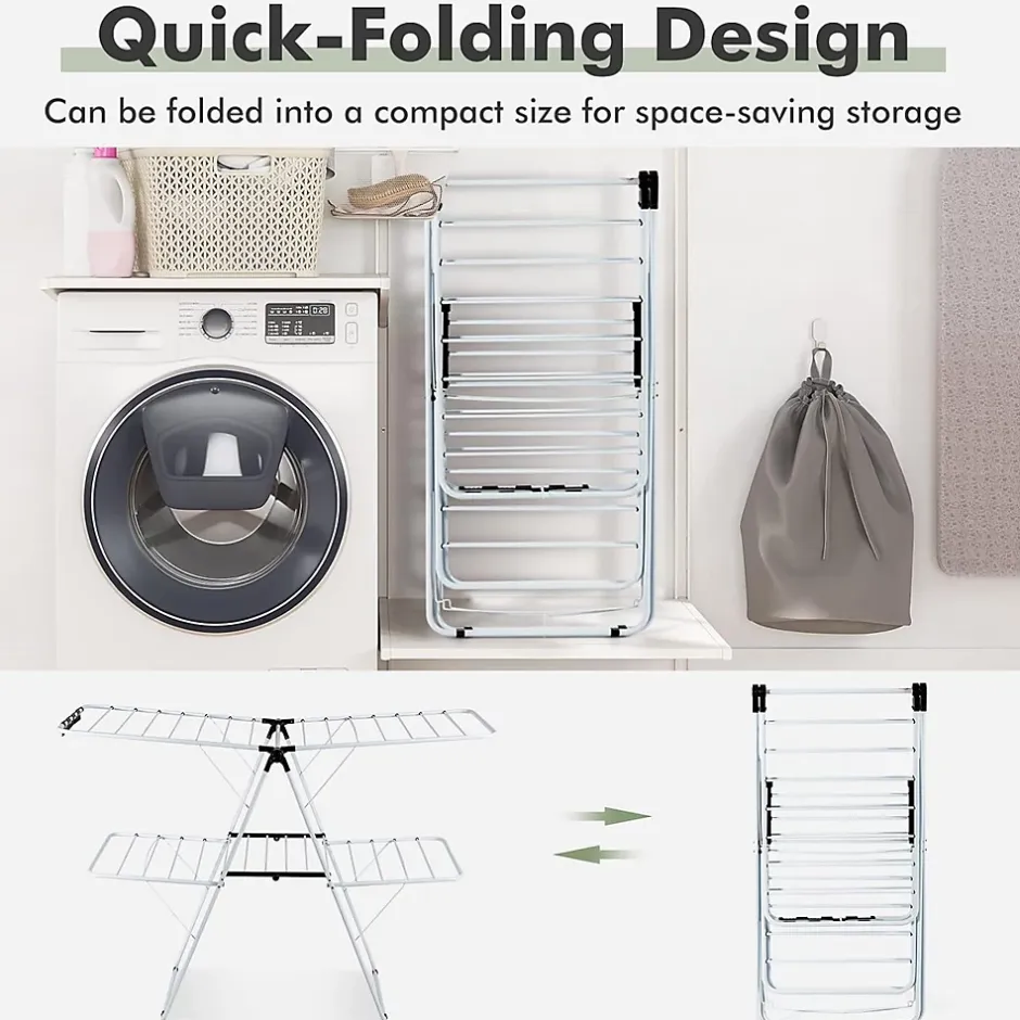 Giantex étendoir à Linge à 2 Niveaux,avec Barre de Support Réglable,26 Pinces,Cintre à Linge Pliable,Gain de Place et Collapsible* Etendoir À Linge