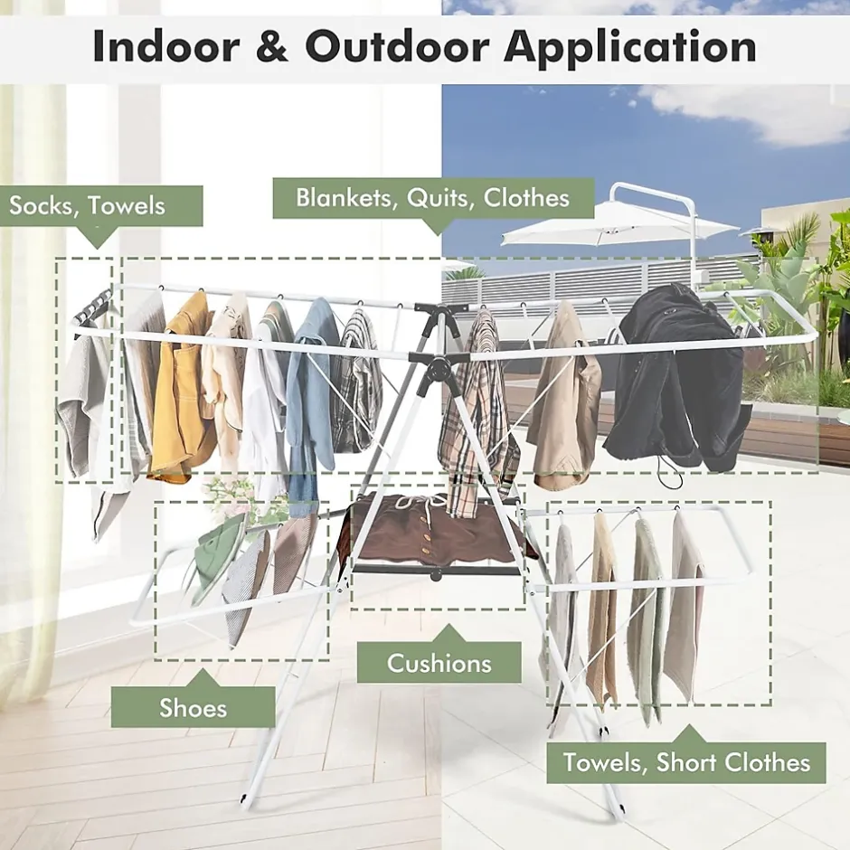 Giantex étendoir à Linge à 2 Niveaux,avec Barre de Support Réglable,26 Pinces,Cintre à Linge Pliable,Gain de Place et Collapsible* Etendoir À Linge