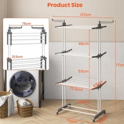 Giantex étendoir à Linge 4 Niveaux Support Pliable avec 3 Plateaux Rétractables 1 étagère à Chaussures Inférieure