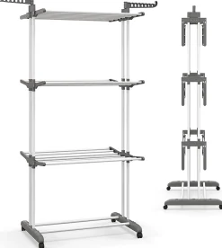 Giantex étendoir à Linge 4 Niveaux Support Pliable avec 3 Plateaux Rétractables 1 étagère à Chaussures Inférieure