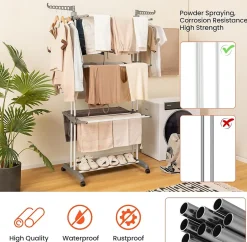 Giantex étendoir à Linge 4 Niveaux Support Pliable avec 3 Plateaux Rétractables 1 étagère à Chaussures Inférieure