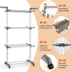 Giantex étendoir à Linge 4 Niveaux Support Pliable avec 3 Plateaux Rétractables 1 étagère à Chaussures Inférieure