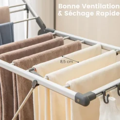 Giantex Étendoir à Linge Pliable à 2 Niveaux en Aluminium avec Ailes Réglables en Hauteur 21 Rails de Séchage 10 Pinces* Etendoir À Linge