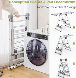 Giantex Étendoir à Linge Pliable à 2 Niveaux en Aluminium avec Ailes Réglables en Hauteur 21 Rails de Séchage 10 Pinces* Etendoir À Linge