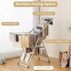 Giantex Étendoir à Linge Pliable à 2 Niveaux en Aluminium avec Ailes Réglables en Hauteur 21 Rails de Séchage 10 Pinces* Etendoir À Linge