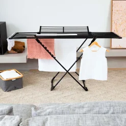 Kitchen Move Étendoir à linge pliable 27 m d'étendage avec 4 ailes, noir sur roulettes, Umea* Etendoir À Linge