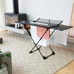 Kitchen Move Étendoir à linge pliable 27 m d'étendage avec 4 ailes, noir sur roulettes, Umea* Etendoir À Linge