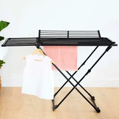 Kitchen Move Étendoir à linge pliable 27 m d'étendage avec 4 ailes, noir sur roulettes, Umea* Etendoir À Linge