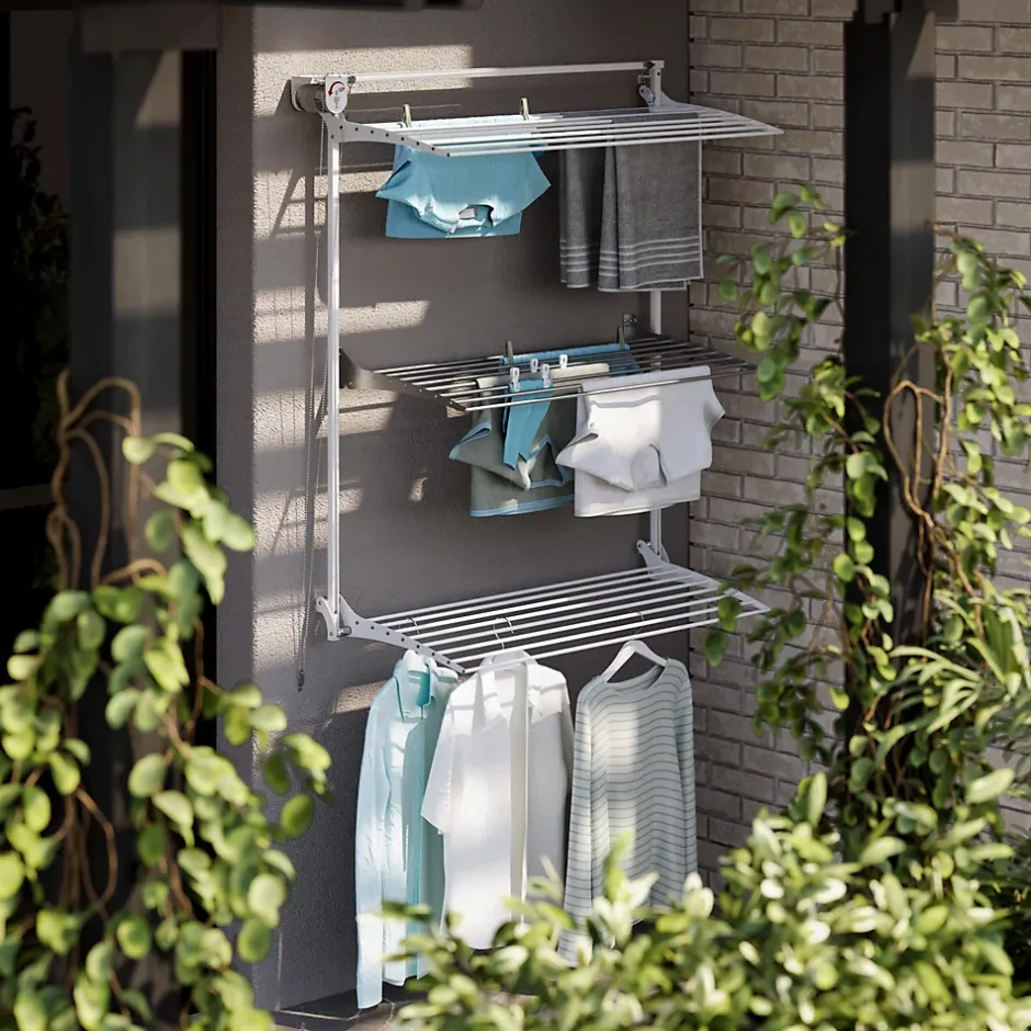 Foxydry Étendoir mural 3 grilles pliables blanc 88x52x137 cm alu Tower 80