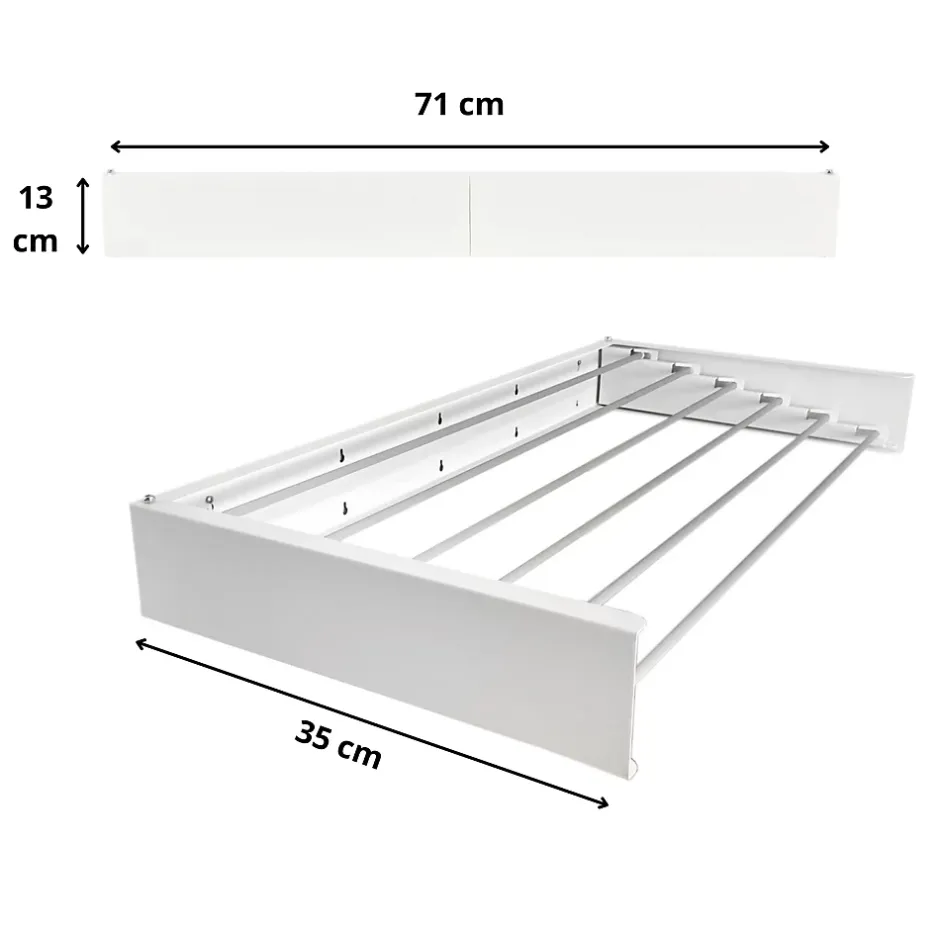 Foxydry Étendoir mural blanc alu 71x35x13cm rétractable Hide 70* Etendoir À Linge