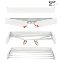 Foxydry Étendoir mural blanc alu 71x35x13cm rétractable Hide 70* Etendoir À Linge