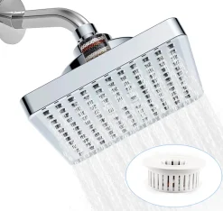 Deko Tete de Douche Pluie Anti Calcaire, 15CM Tete de Douche Haute Pression, Pommeau de Douche Fixe, Pommeau Carré Universelle