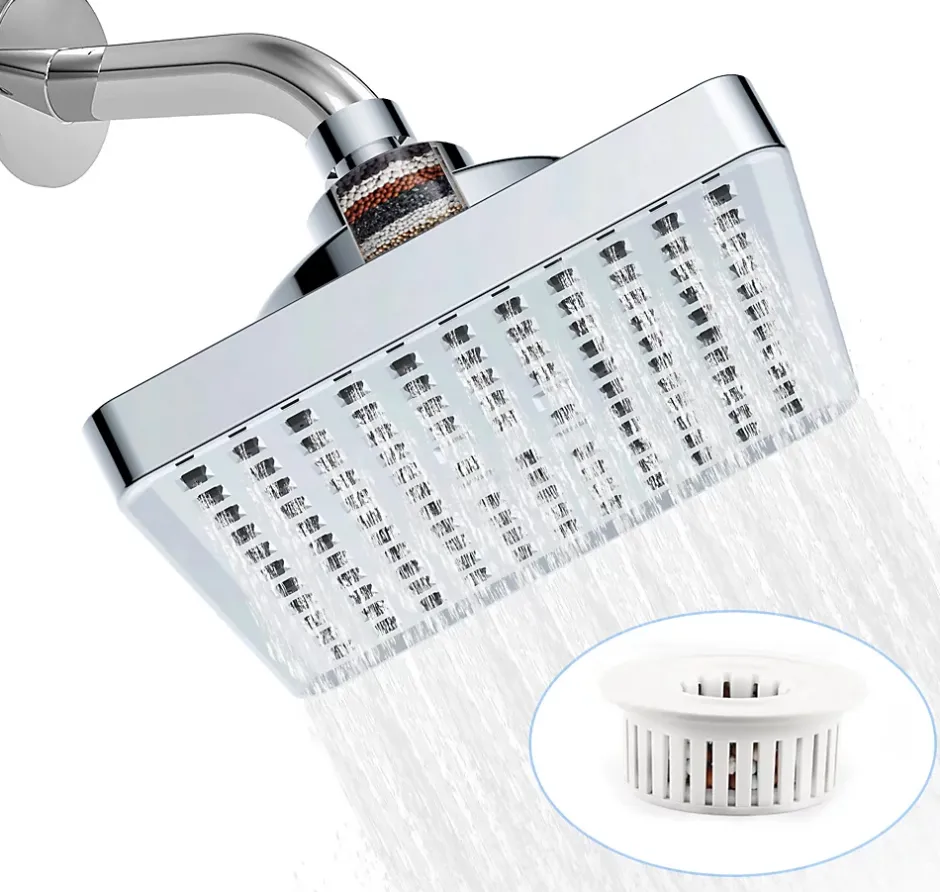 Deko Tete de Douche Pluie Anti Calcaire, 15CM Tete de Douche Haute Pression, Pommeau de Douche Fixe, Pommeau Carré Universelle