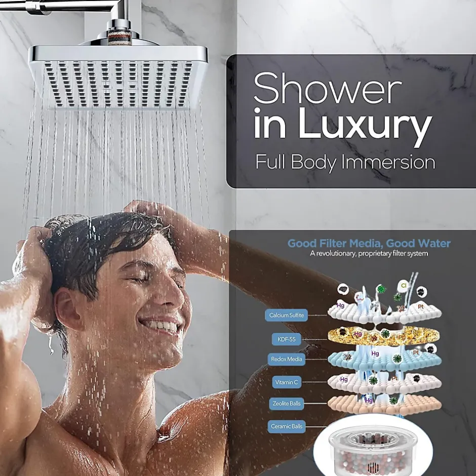 Deko Tete de Douche Pluie Anti Calcaire, 15CM Tete de Douche Haute Pression, Pommeau de Douche Fixe, Pommeau Carré Universelle