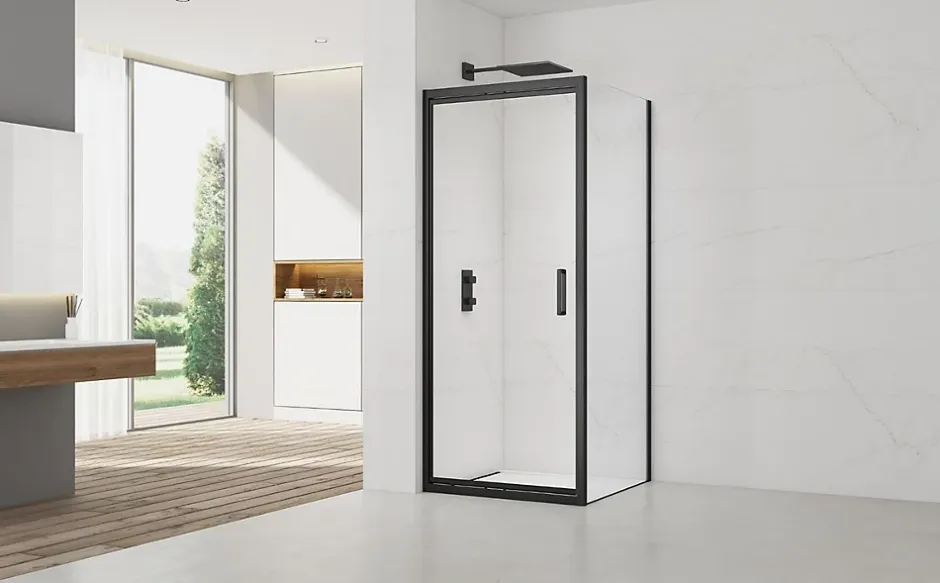Swiss Aqua Technologies TEX-C ensemble porte compact/paroi 100x90cm anticalcaire avec profilés noir mat (SATTEXC100S90C)* Porte De Douche
